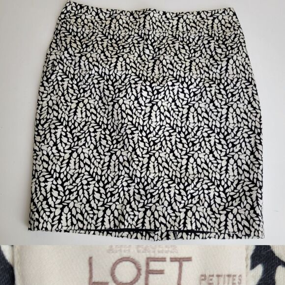 LOFT Dresses & Skirts - 4P LOFT COTTON LINED BLACK & WHITE ZIP SKIRT 4 PETITE